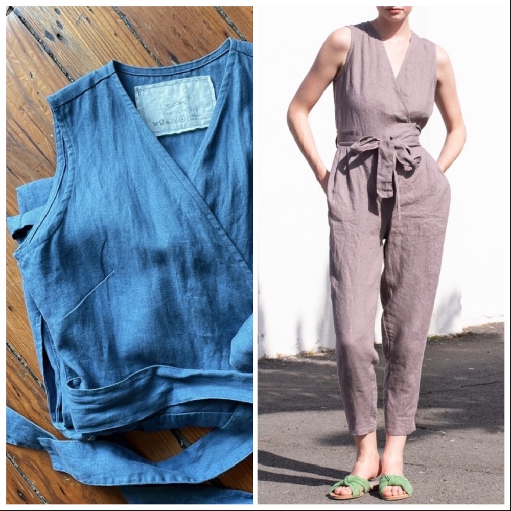 notPERFECTLINEN - NPL BLUE wrap linen sleeveless jumpsuit Small